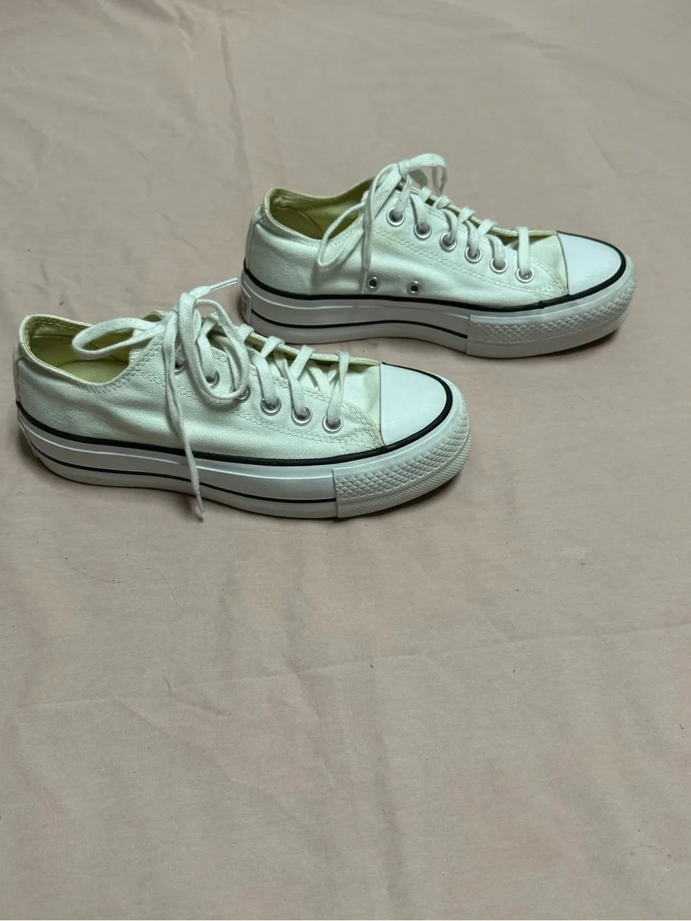Converse White Low-Top Platform Canvas Sneakers with Black Stripe